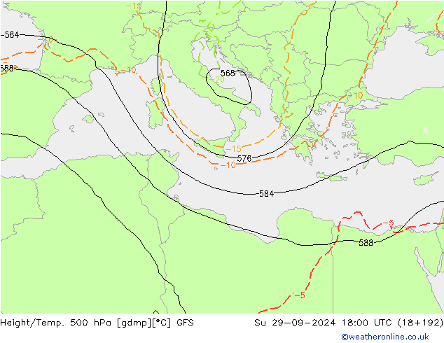 Z500/Regen(+SLP)/Z850 GFS zo 29.09.2024 18 UTC