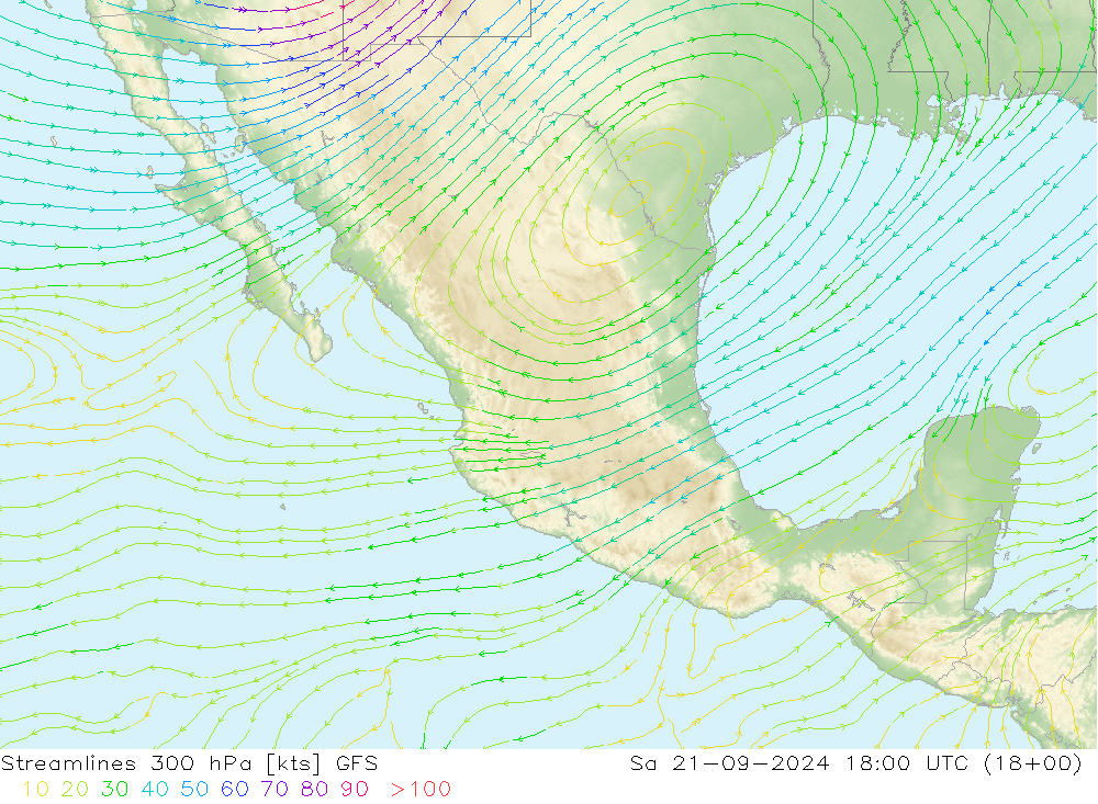 Streamlines 300 hPa GFS Sa 21.09.2024 18 UTC