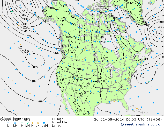 Cloud layer GFS dom 22.09.2024 00 UTC