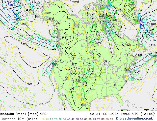 Isotaca (mph) GFS sáb 21.09.2024 18 UTC