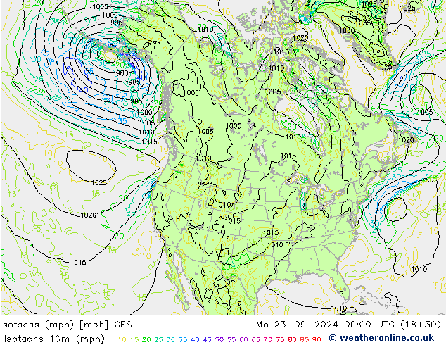 Isotachs (mph) GFS 星期一 23.09.2024 00 UTC