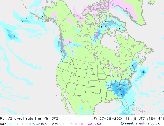 Rain/Snowfall rate GFS Fr 27.09.2024 18 UTC