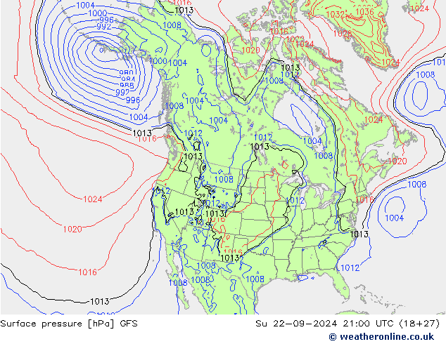 Surface pressure GFS Su 22.09.2024 21 UTC