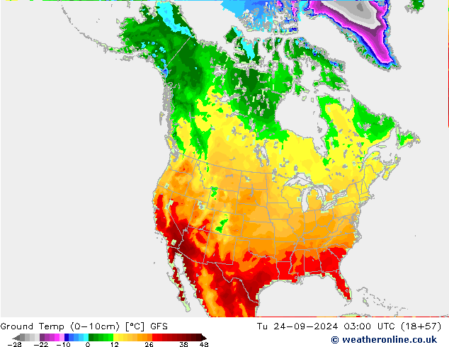 Ground Temp (0-10cm) GFS Tu 24.09.2024 03 UTC