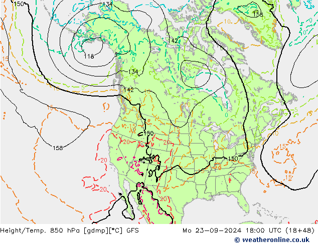 Z500/Rain (+SLP)/Z850 GFS 星期一 23.09.2024 18 UTC