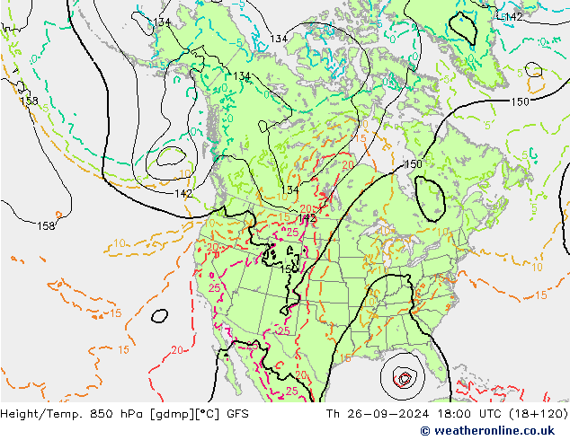 Height/Temp. 850 hPa GFS Th 26.09.2024 18 UTC