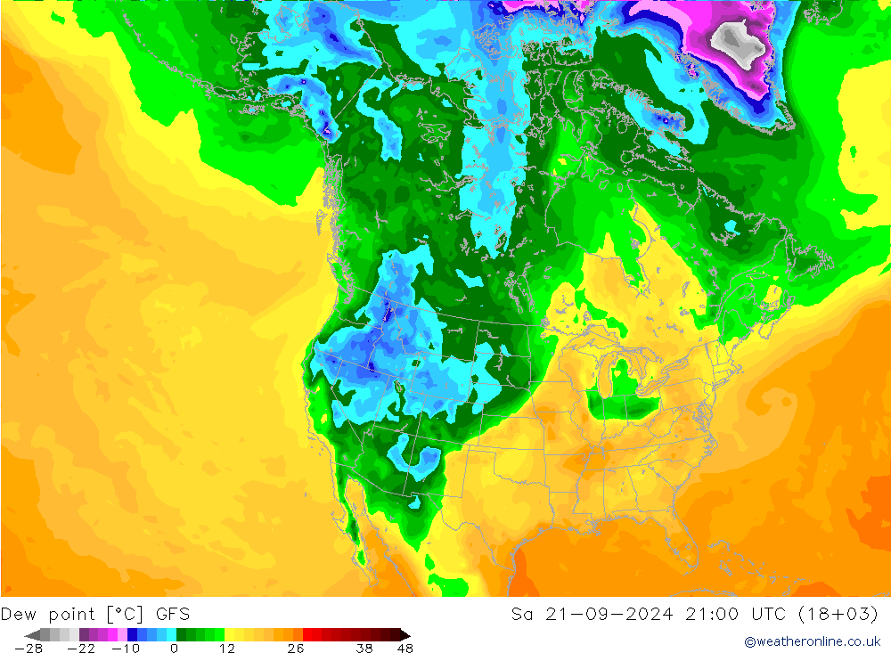 Taupunkt GFS Sa 21.09.2024 21 UTC