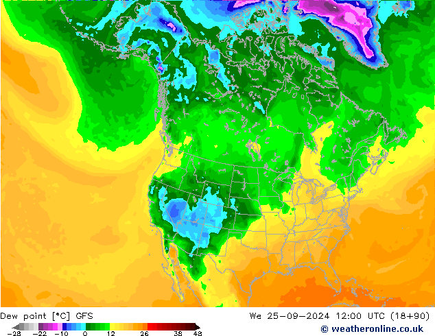 Dew point GFS We 25.09.2024 12 UTC