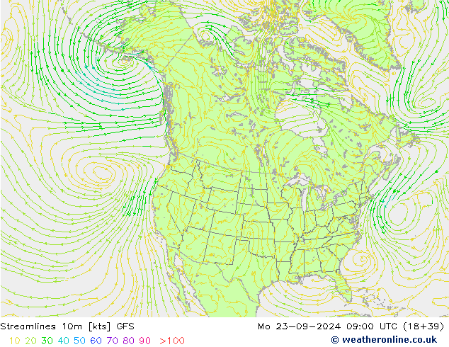 Stromlinien 10m GFS Mo 23.09.2024 09 UTC