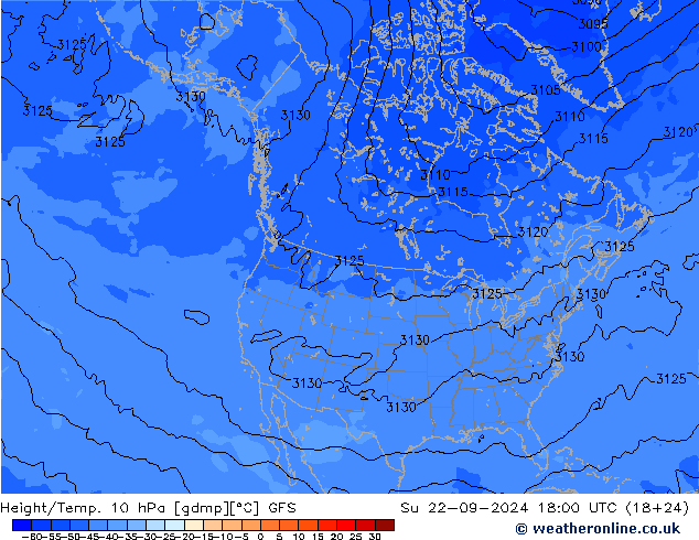 Height/Temp. 10 hPa GFS Su 22.09.2024 18 UTC