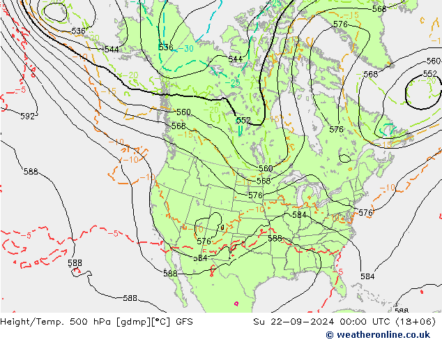 Height/Temp. 500 hPa GFS 星期日 22.09.2024 00 UTC