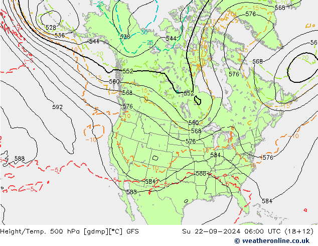 Z500/Rain (+SLP)/Z850 GFS Вс 22.09.2024 06 UTC