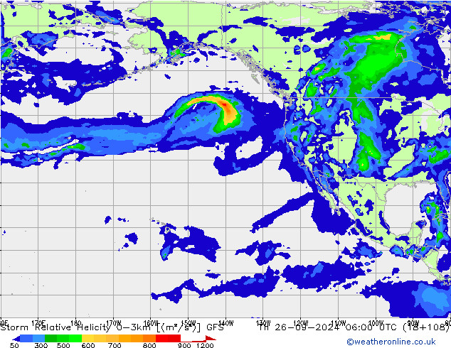 Storm Relative Helicity GFS Čt 26.09.2024 06 UTC