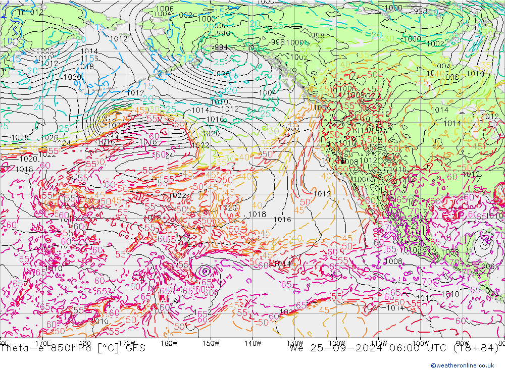 Theta-e 850hPa GFS St 25.09.2024 06 UTC