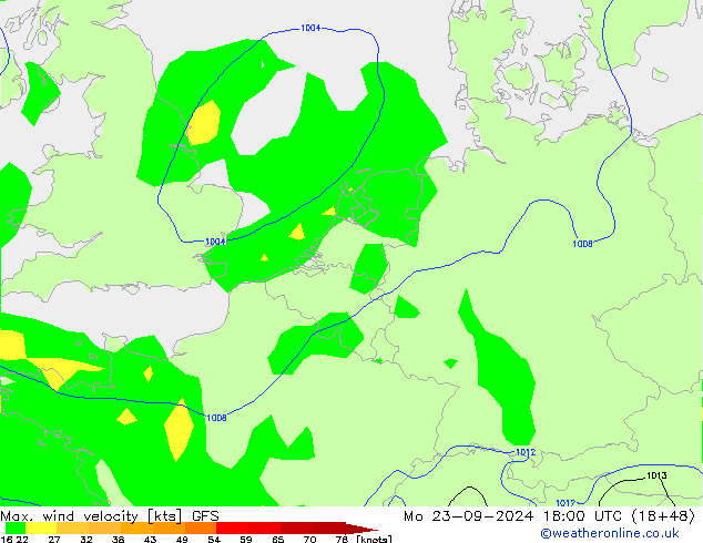 Max. wind snelheid GFS ma 23.09.2024 18 UTC