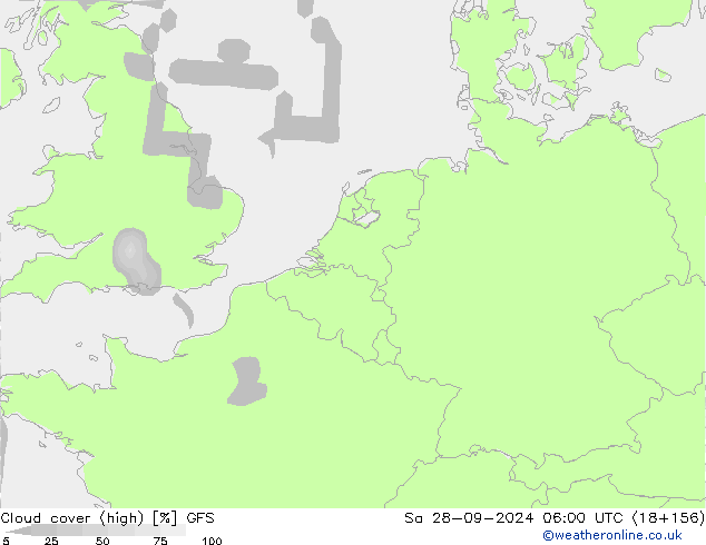 Cloud cover (high) GFS Sa 28.09.2024 06 UTC