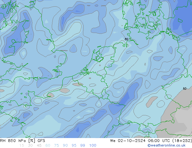 RH 850 hPa GFS Mi 02.10.2024 06 UTC