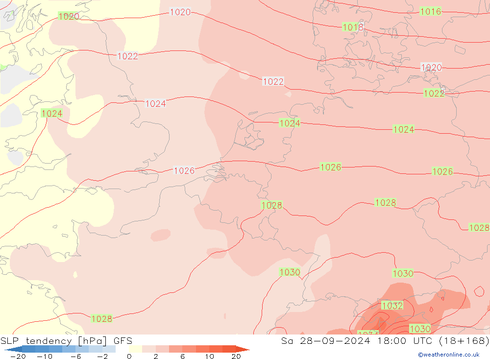 SLP tendency GFS Sa 28.09.2024 18 UTC