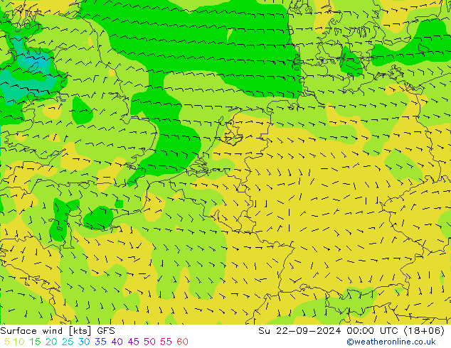 风 10 米 GFS 星期日 22.09.2024 00 UTC