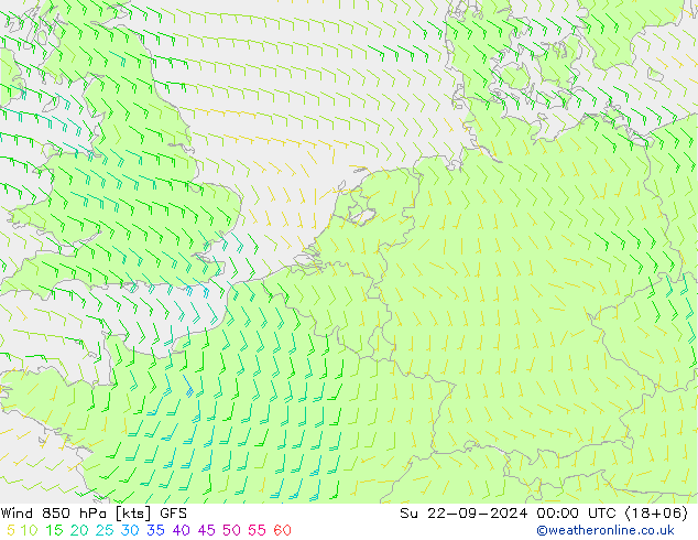 Wind 850 hPa GFS Su 22.09.2024 00 UTC