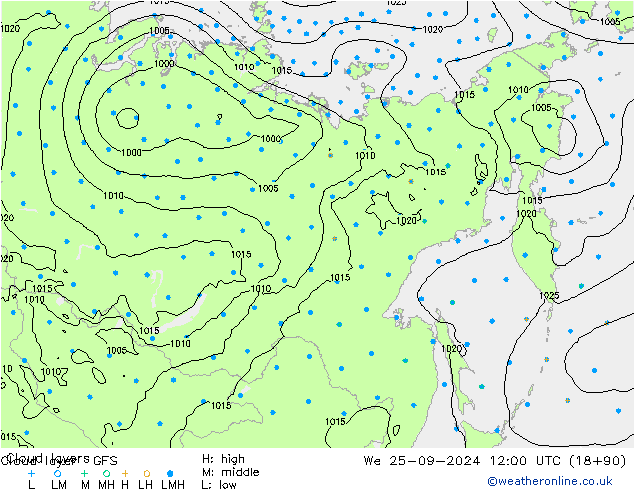 Wolkenschichten GFS Mi 25.09.2024 12 UTC