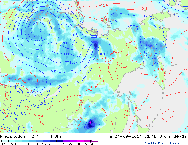 Precipitazione (12h) GFS mar 24.09.2024 18 UTC