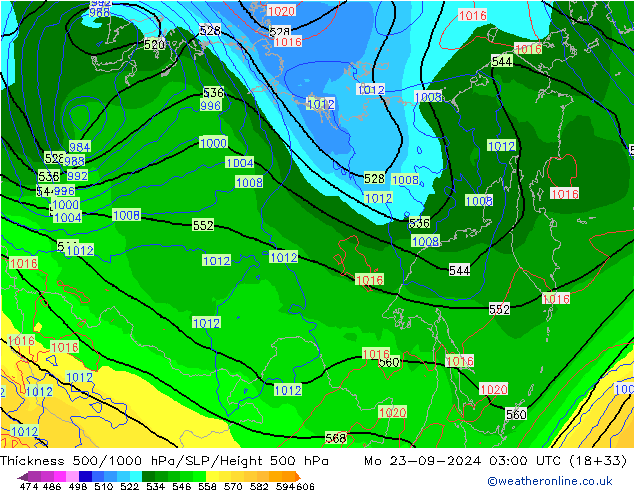 Dikte 500-1000hPa GFS ma 23.09.2024 03 UTC