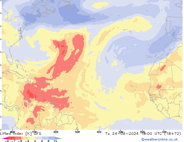 Lifted Index GFS вт 24.09.2024 18 UTC