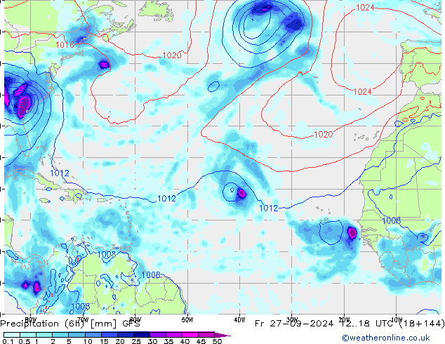 осадки (6h) GFS пт 27.09.2024 18 UTC