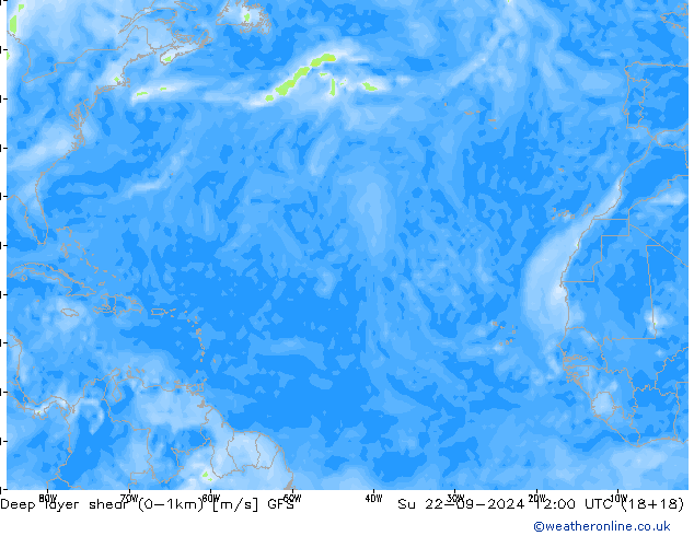 Deep layer shear (0-1km) GFS Ne 22.09.2024 12 UTC