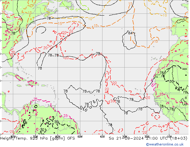 Height/Temp. 925 hPa GFS So 21.09.2024 21 UTC