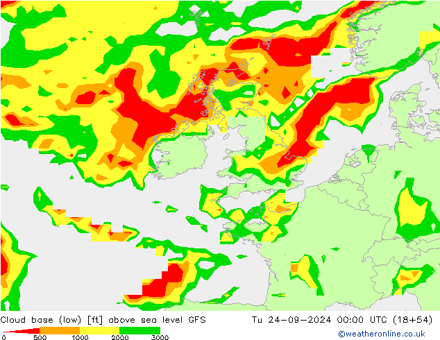 Cloud base (low) GFS Tu 24.09.2024 00 UTC