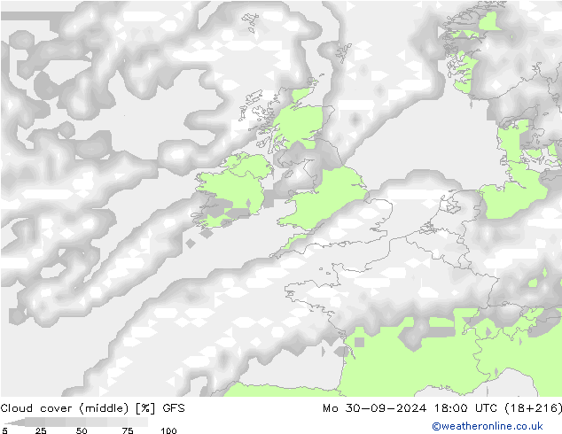 Nubi medie GFS lun 30.09.2024 18 UTC