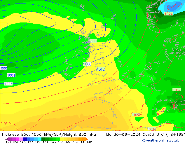 Thck 850-1000 hPa GFS Mo 30.09.2024 00 UTC