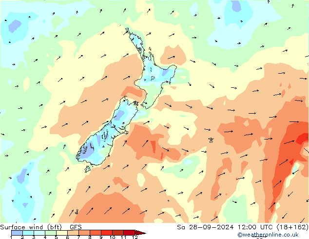 Bodenwind (bft) GFS Sa 28.09.2024 12 UTC