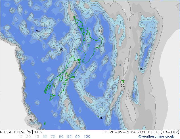 RH 300 hPa GFS Th 26.09.2024 00 UTC