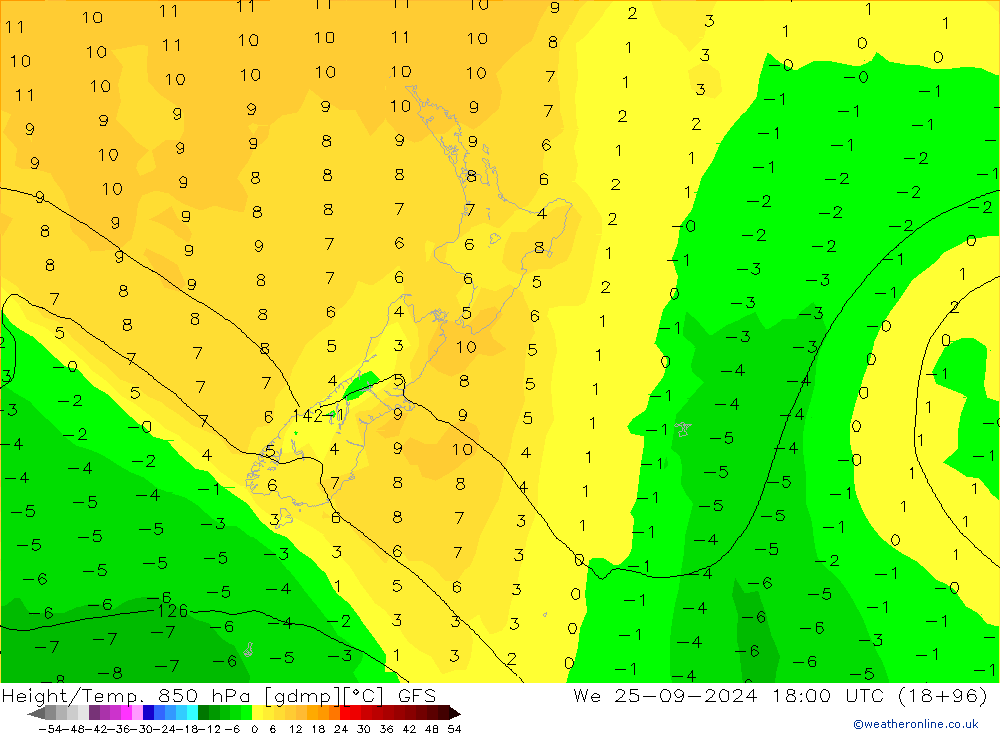 Z500/Rain (+SLP)/Z850 GFS Mi 25.09.2024 18 UTC