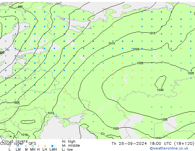 Cloud layer GFS Th 26.09.2024 18 UTC