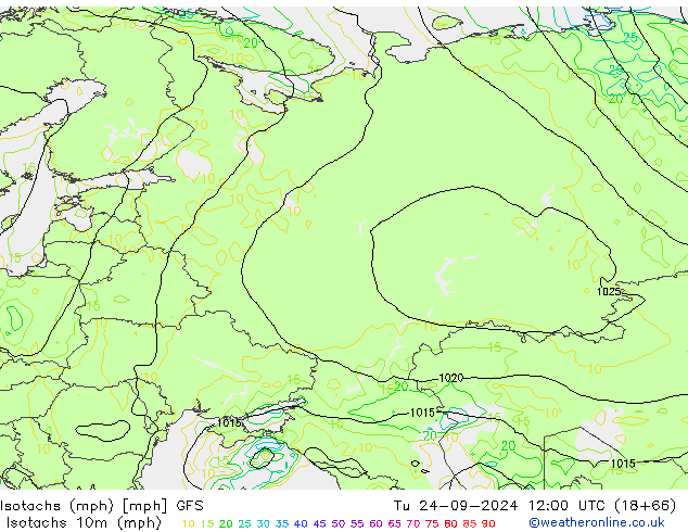 Isotachs (mph) GFS mar 24.09.2024 12 UTC