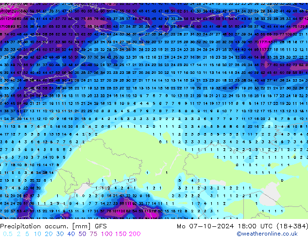 Precipitation accum. GFS Po 07.10.2024 18 UTC