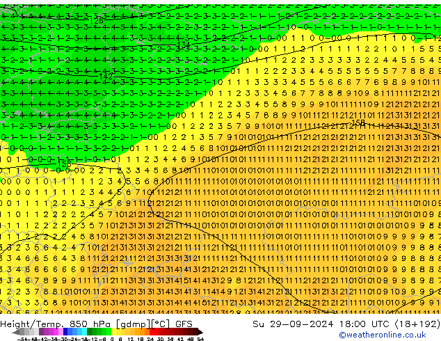 Z500/Rain (+SLP)/Z850 GFS dom 29.09.2024 18 UTC