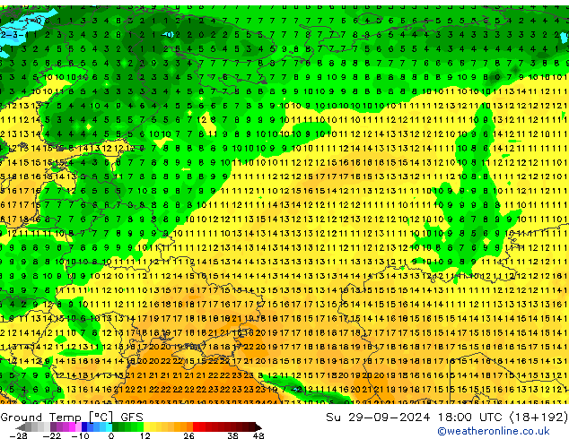 Bodemtemperatuur GFS zo 29.09.2024 18 UTC