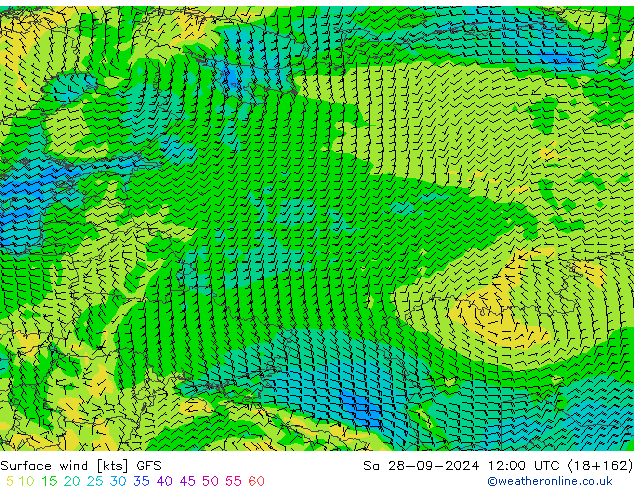 Surface wind GFS Sa 28.09.2024 12 UTC