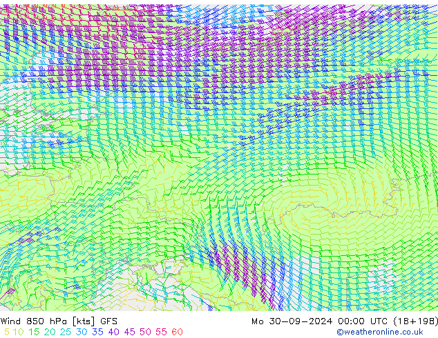 Wind 850 hPa GFS Mo 30.09.2024 00 UTC