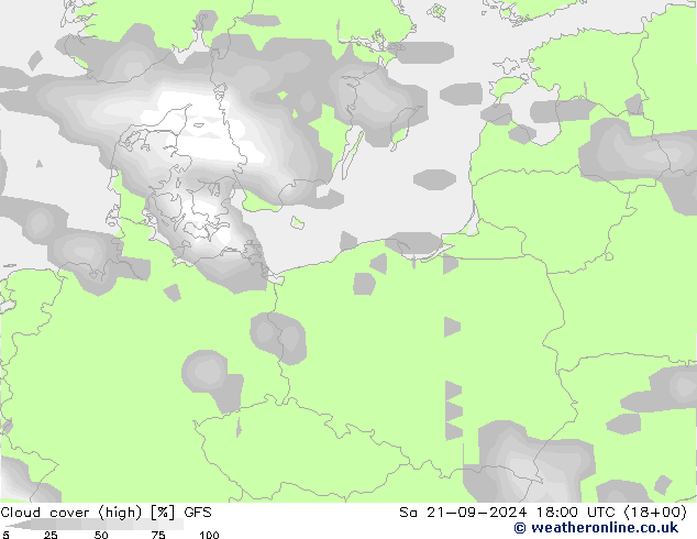 Cloud cover (high) GFS Sa 21.09.2024 18 UTC