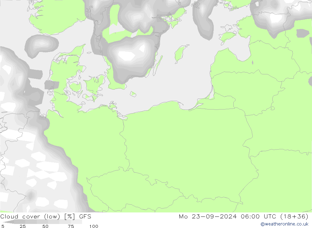 nízká oblaka GFS Po 23.09.2024 06 UTC