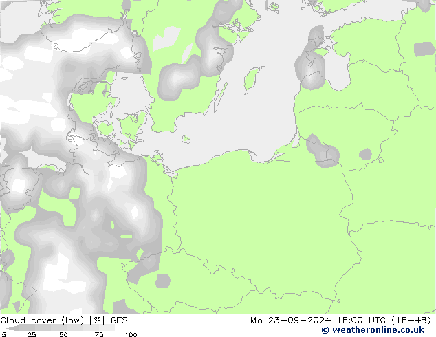 Wolken (tief) GFS Mo 23.09.2024 18 UTC