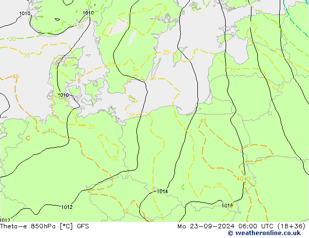 Theta-e 850гПа GFS пн 23.09.2024 06 UTC