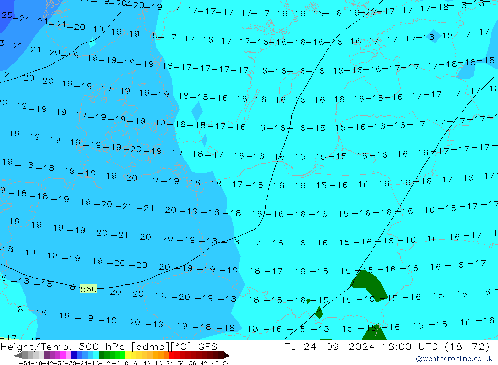 Height/Temp. 500 hPa GFS Tu 24.09.2024 18 UTC