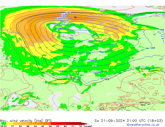 Max. wind velocity GFS Sa 21.09.2024 21 UTC